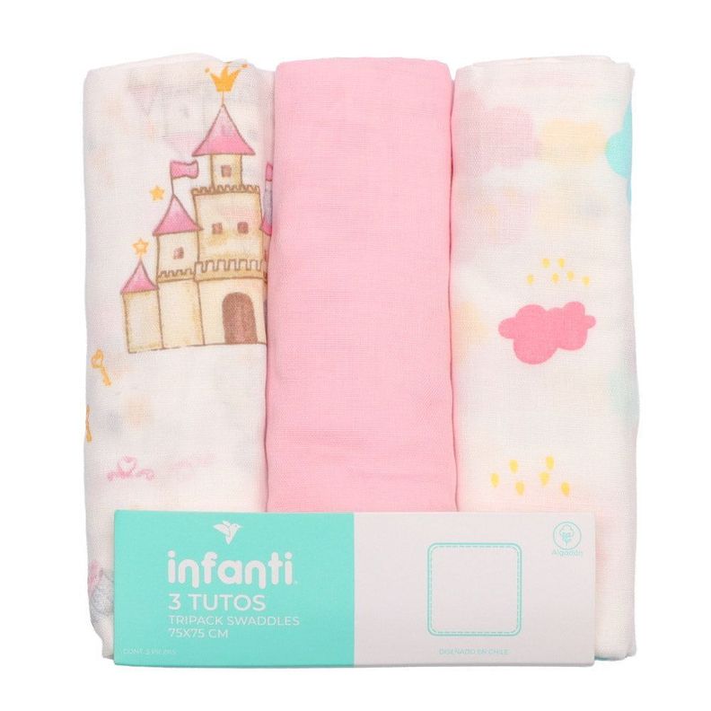 Pack 3 Tutos Infanti Algod n Muselina 75x75cm Rosado
