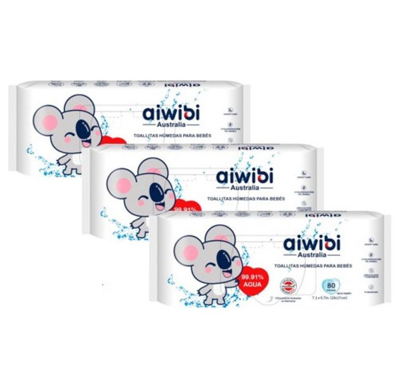 Toallas Humedas Aiwibi Agua Pack 3x80 Unidades