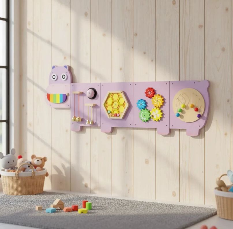 Juego Sensorial Madera Ni o Panel Pared Hipopotamo Didactico