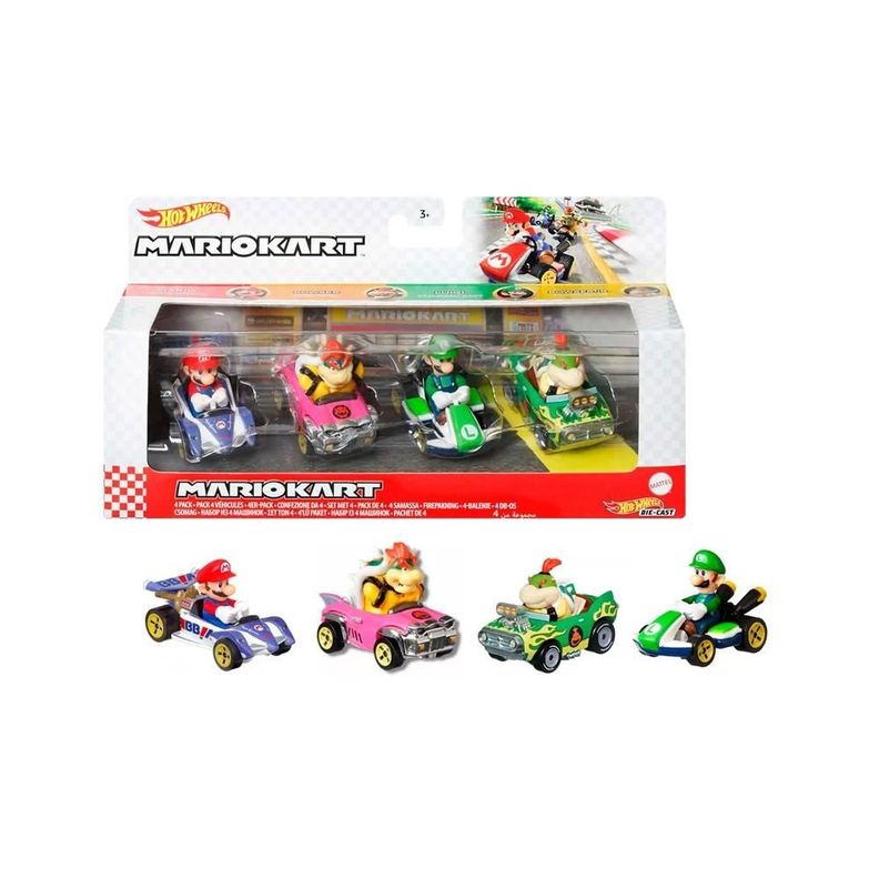Pack 4 Autos Hot Wheels Mario Kart Carreras-0