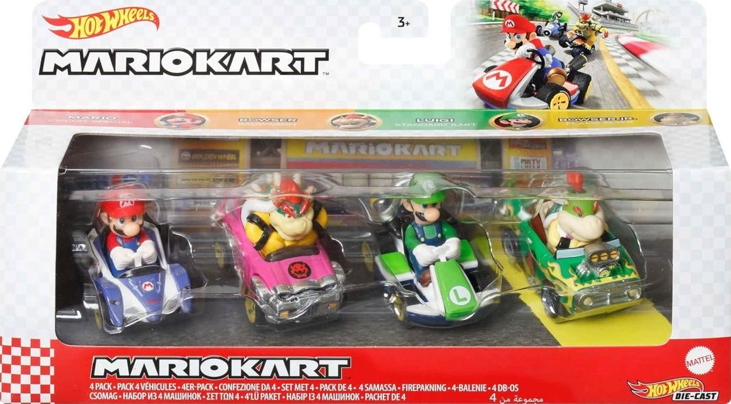 Pack 4 Autos Hot Wheels Mario Kart Carreras-1