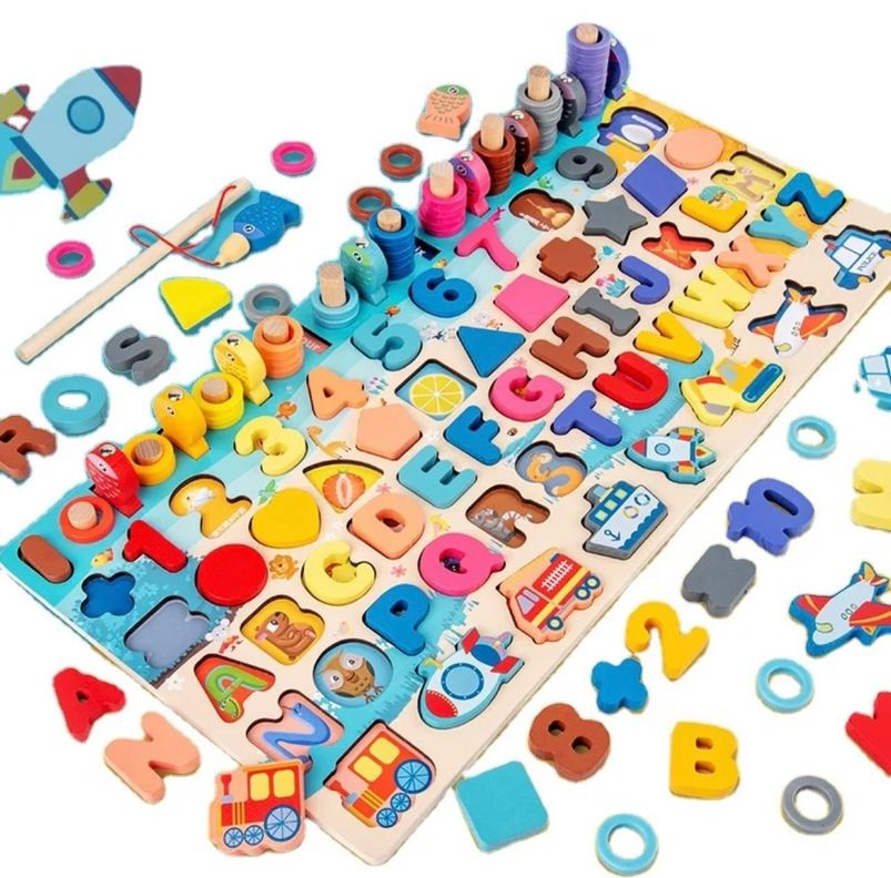 Tabla Didáctica Encaje Madera + Pesca Niños-1