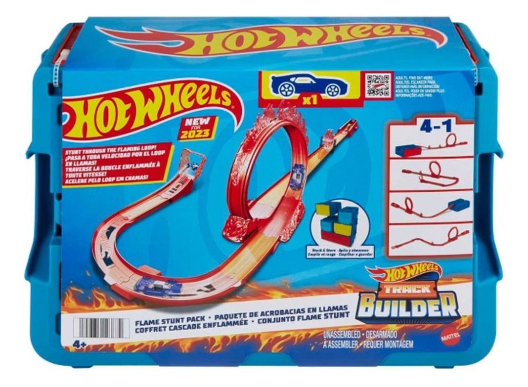Hot Wheels Pista De Juguete Caja De Acrobacias Llamas 4en1-0