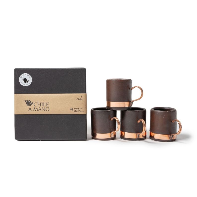 Set de 4 tazas de greda y cobre para café espresso-0