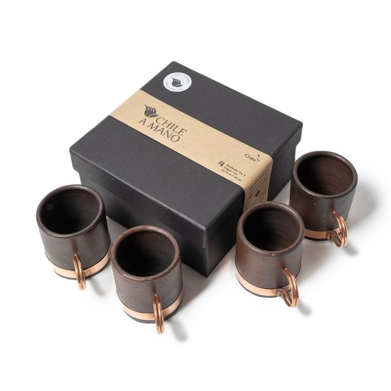 Set de 4 tazas de greda y cobre para café espresso-2