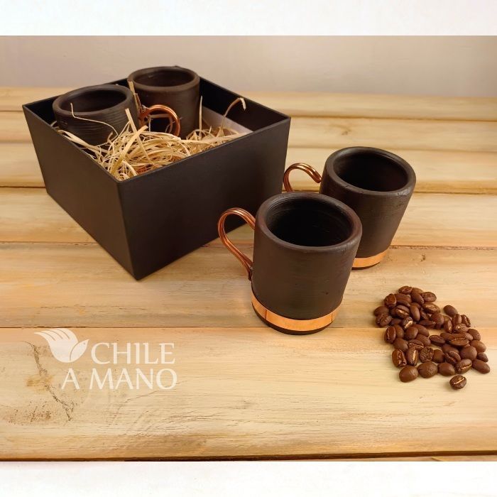 Set de 4 tazas de greda y cobre para café espresso-3