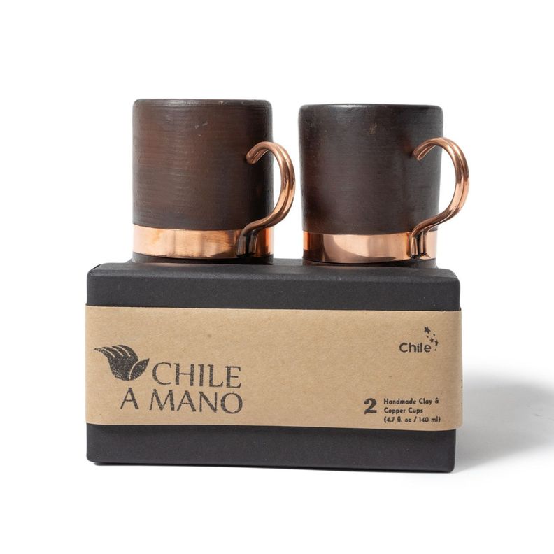 Set de 2 tazas de greda y cobre para café espresso-0