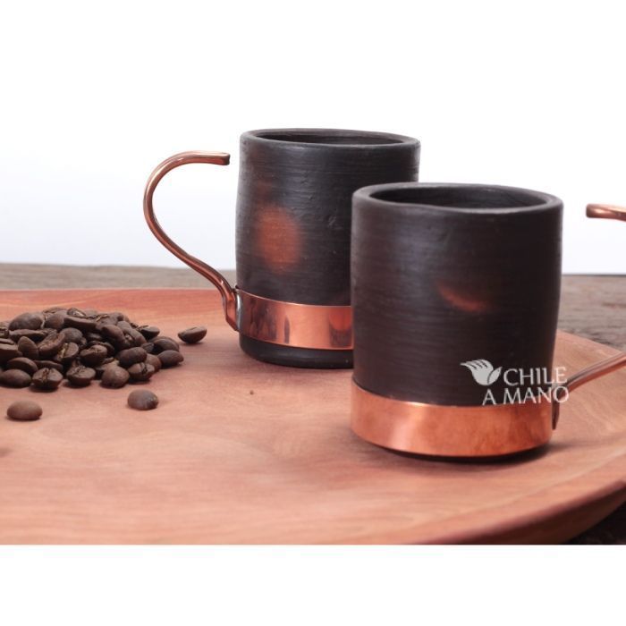 Set de 2 tazas de greda y cobre para café espresso-1