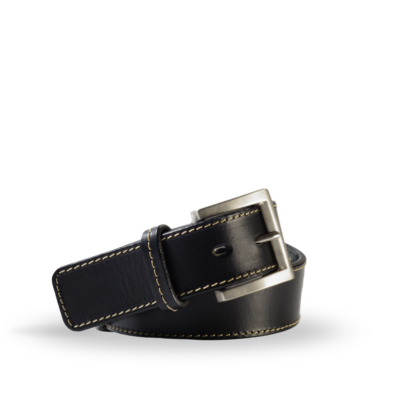 Cinturon Suela Cuero Hombre Costuras Casual - Negro-0