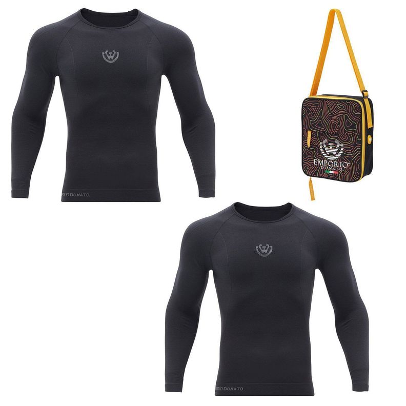 Pack 2 Camisetas Termica Primera Capa Microfibra Hombre+Bolso Regalo. Negro S