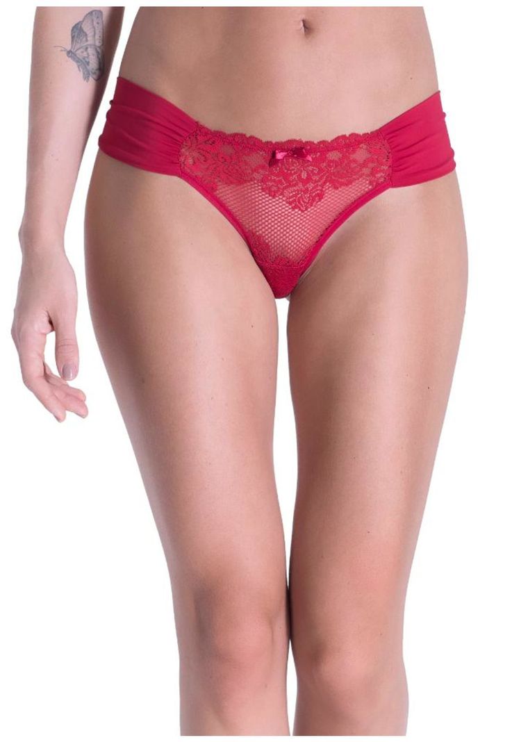 Colaless Lateral Drapeada Y Encaje Rojo 2Rios-0
