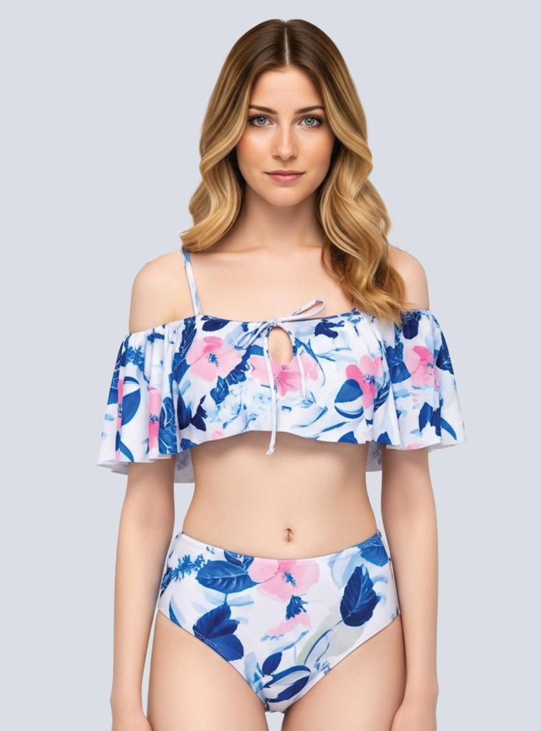 Bikini de hombros descubiertos floral Traje de bano Hawai