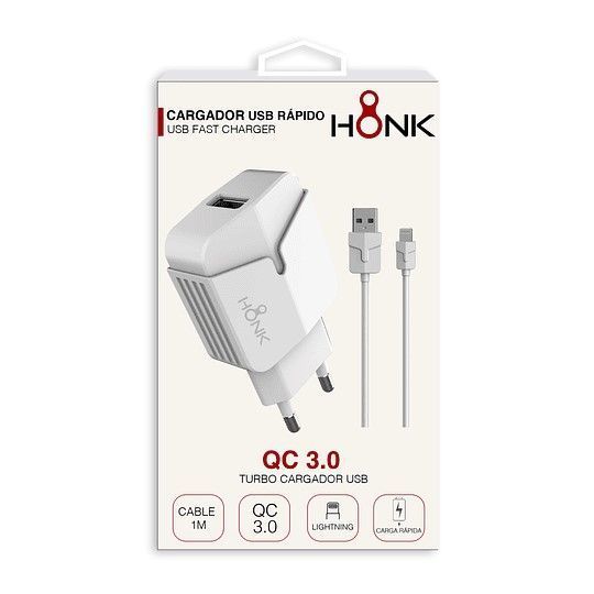 Cargador Pared y Cable Lightning Para IPHONE Honk QC3.0-1