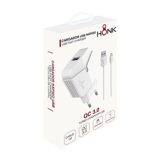 Cargador Pared y Cable Lightning Para IPHONE Honk QC3.0-2