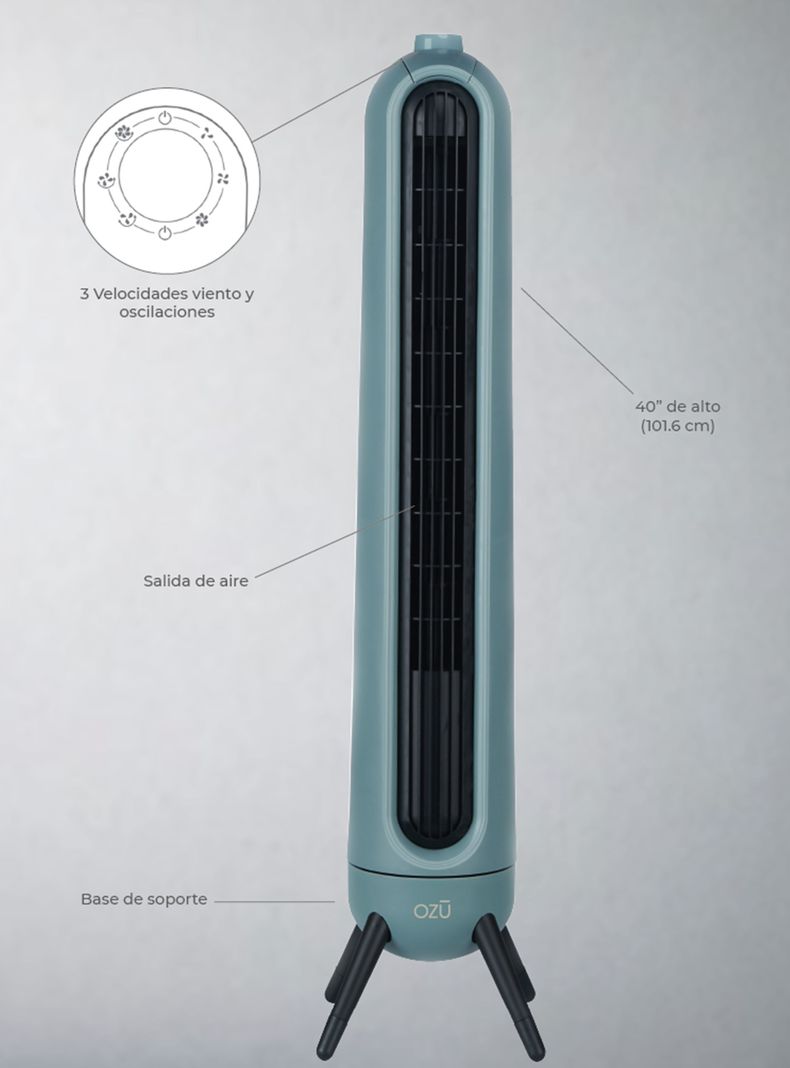 Ventilador torre Ozu patas color petroleo 35"-1