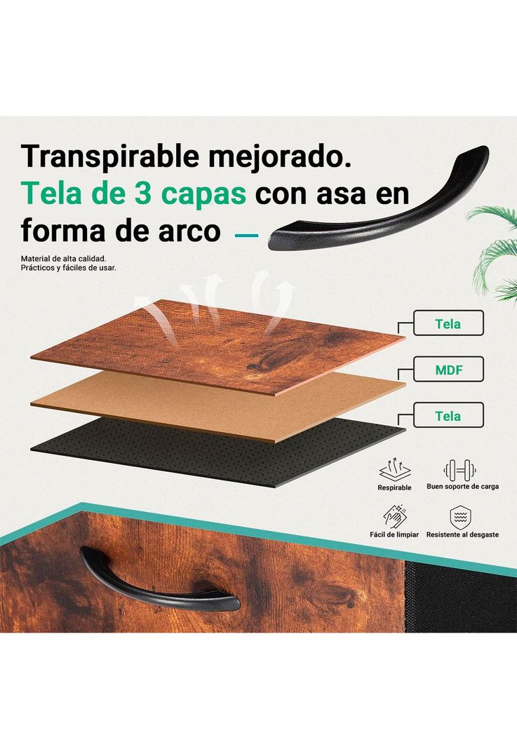 Cómoda Cajonera DecoTeam Acero Con Tapa de Madera 7 Cajones-1