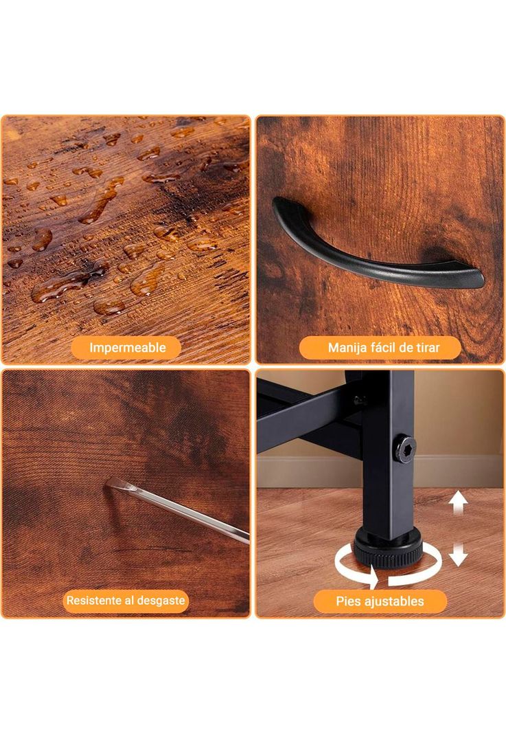Cómoda Cajonera DecoTeam Acero Con Tapa de Madera 7 Cajones-2