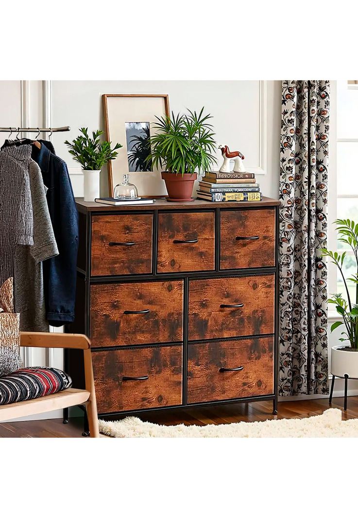 Cómoda Cajonera DecoTeam Acero Con Tapa de Madera 7 Cajones-3