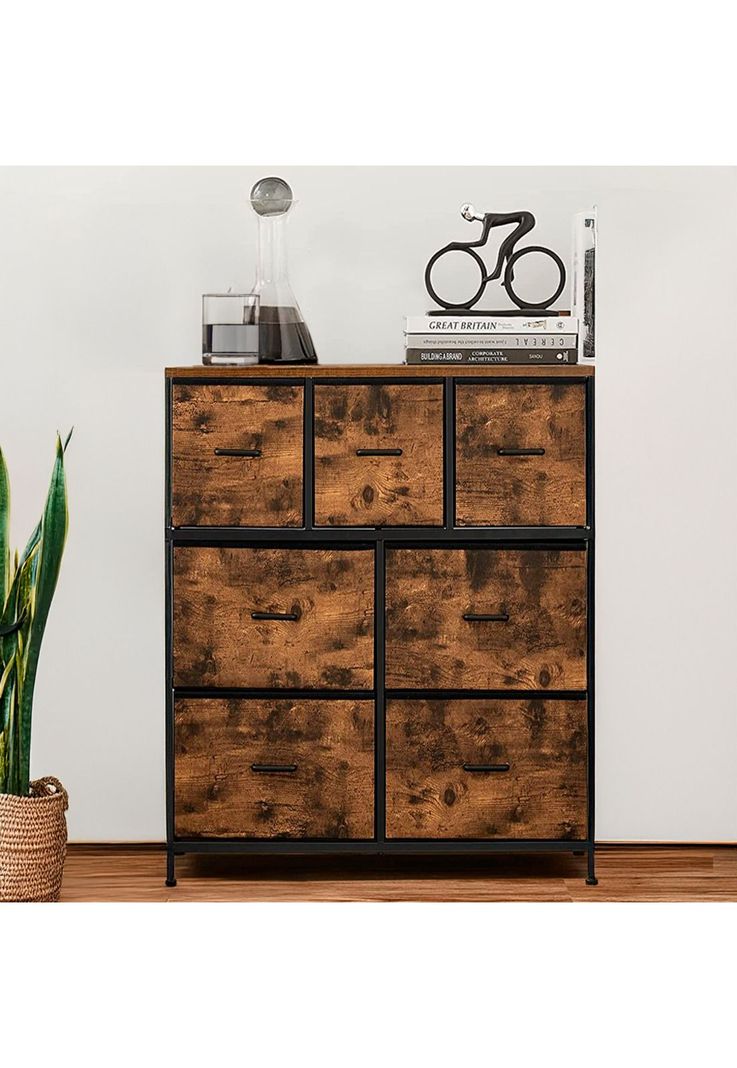 Cómoda Cajonera DecoTeam Acero Con Tapa de Madera 7 Cajones-5