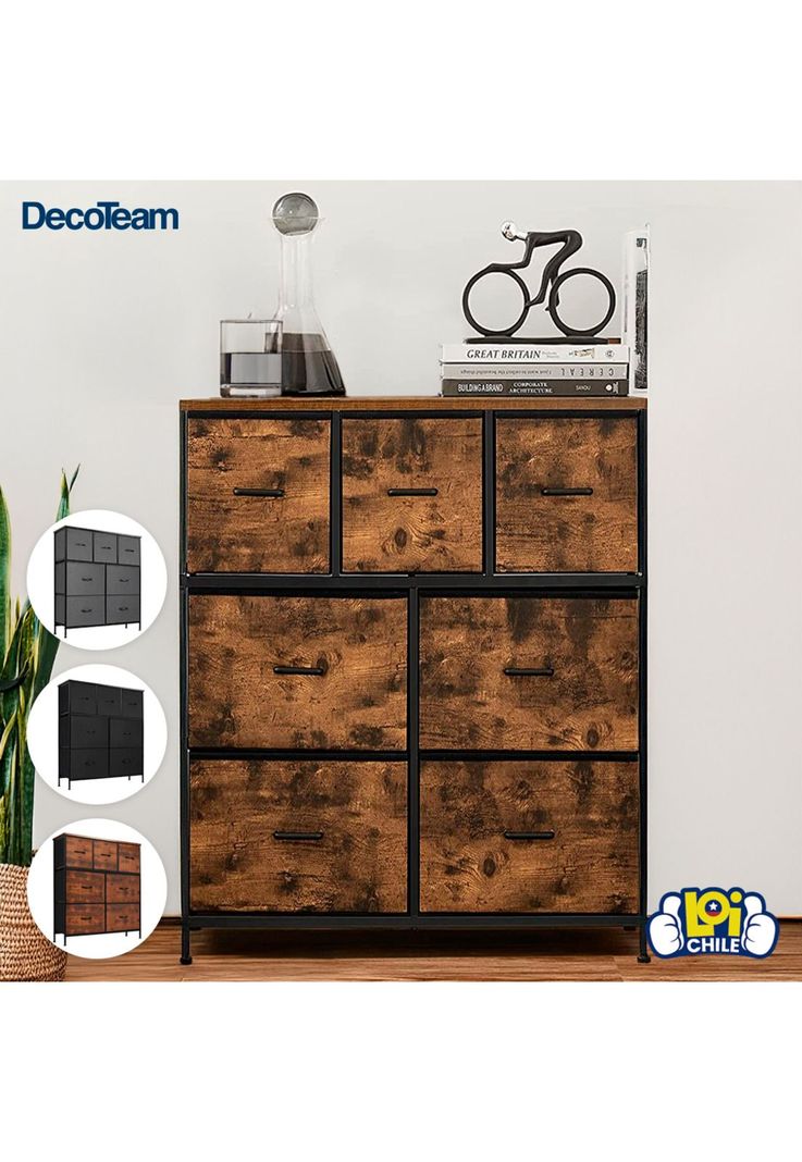 Cómoda Cajonera DecoTeam Acero Con Tapa de Madera 7 Cajones-6