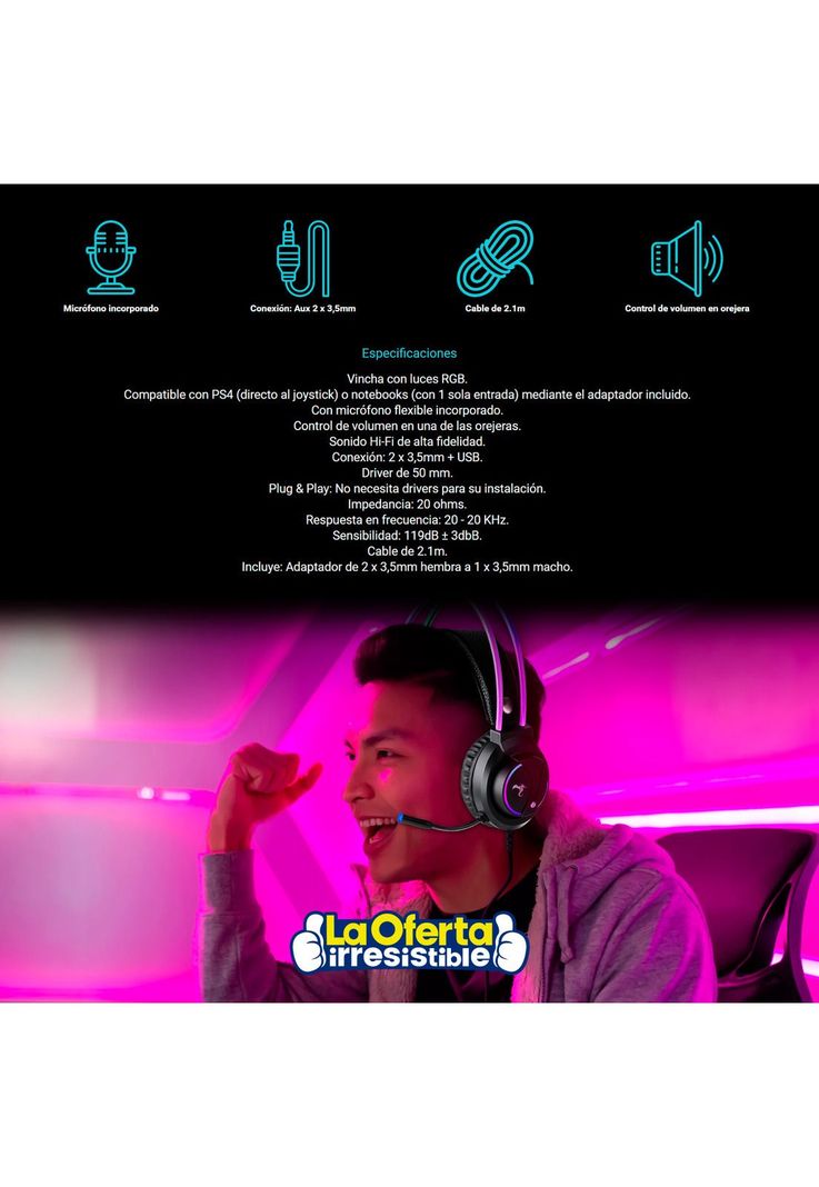 Audífonos Gamer Kolke Crono Micrófono LED RGB PC PS4 PS5 Xbox-2