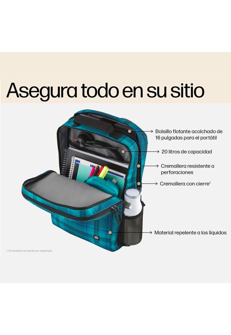 Mochila Hp Campus Xl Tartan Plaid Backpack 20L-3