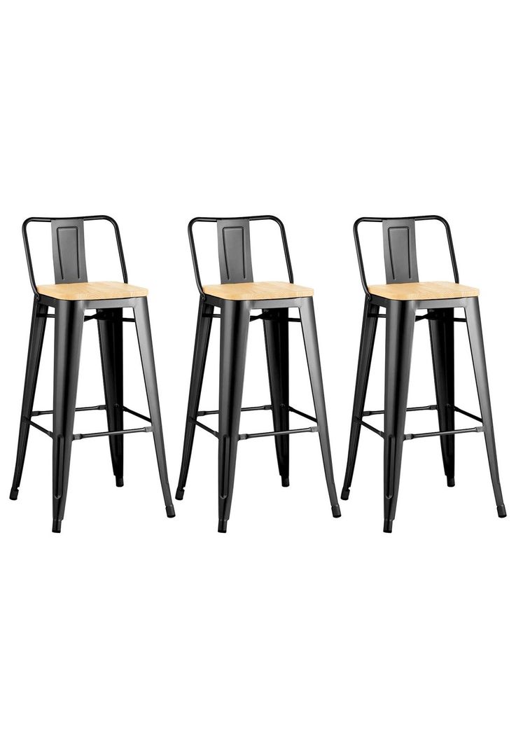 Pack 3 Sillas Piso Bar Taburete Metal y Madera-0