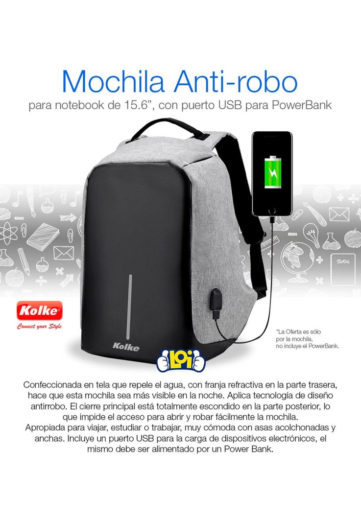 Mochila para Notebook Anti Robo Impermeable Puerto USB Roja-1