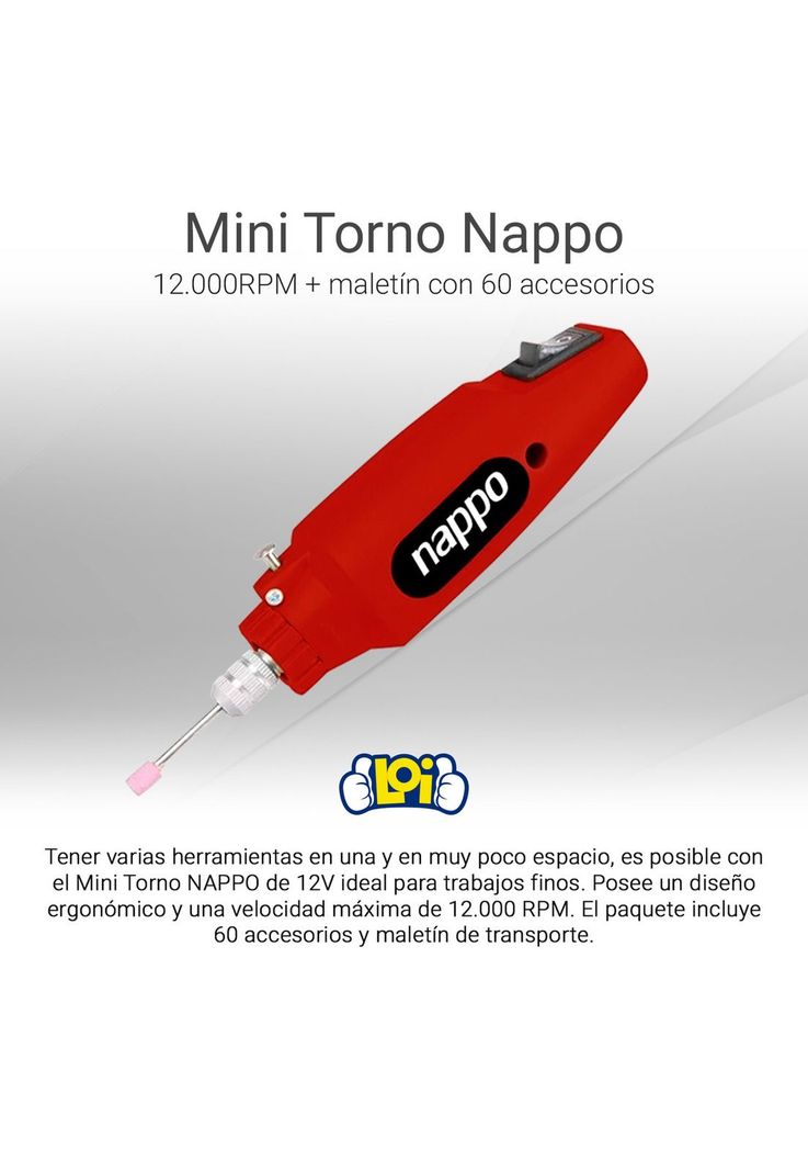 Mini Torno Nappo 12000rpm Con 60 Accesorios Maletin Loi-1