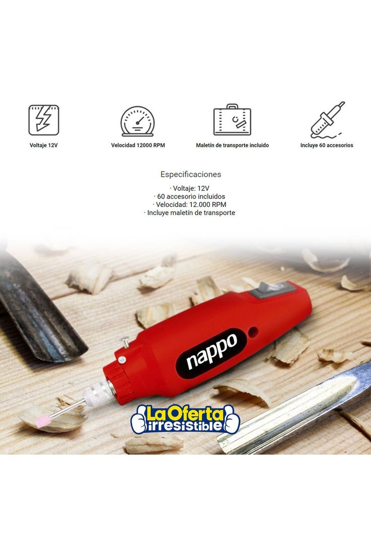 Mini Torno Nappo 12000rpm Con 60 Accesorios Maletin Loi-2