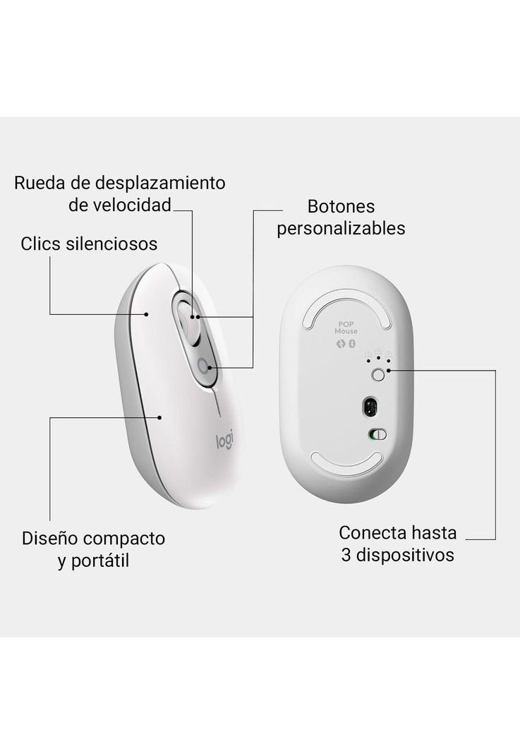 Kit Teclado y Mouse Inalámbricos Logitech Pop Icon Blanco-2