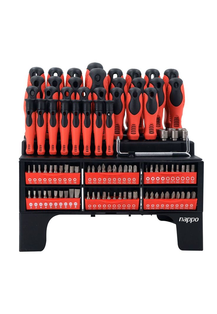 Set de Destornilladores Nappo 100 Piezas Puntas Magneticas Rojo