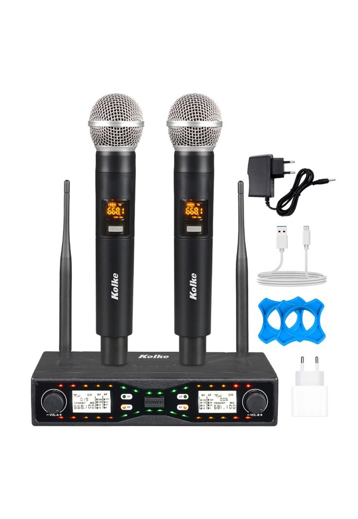 Set de 2 Microfonos UHF Inalambricos con Receptor XLR y MIX Negro