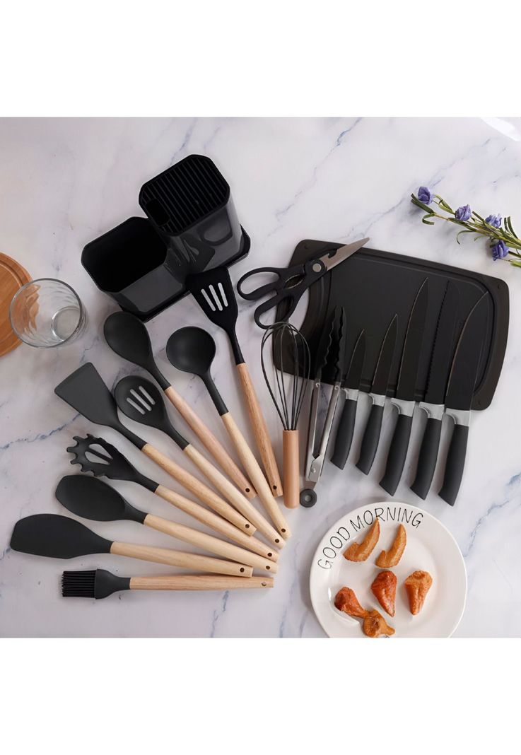 Set de Utensilios de Cocina CROiX 19 Piezas Silicona Madera-1