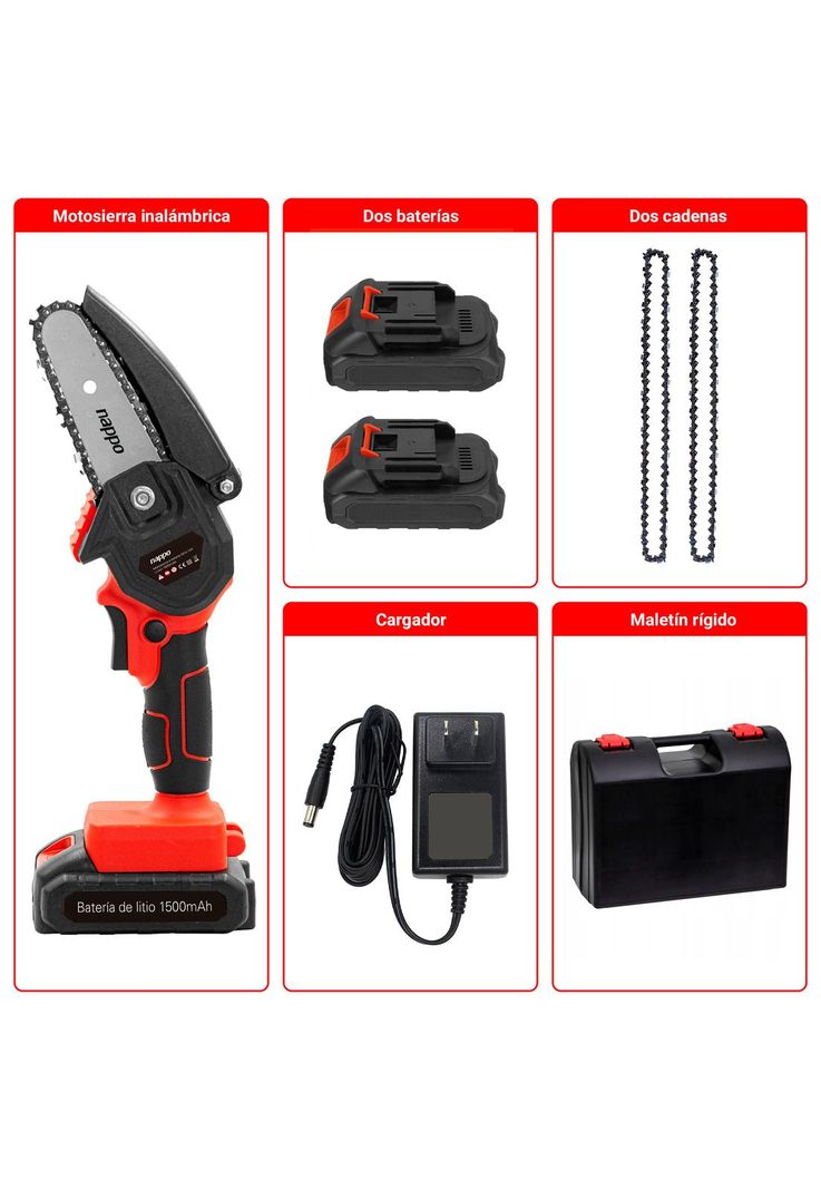 Motosierra Inalámbrica Nappo 2 Cadenas 4" + 2 Baterías-2