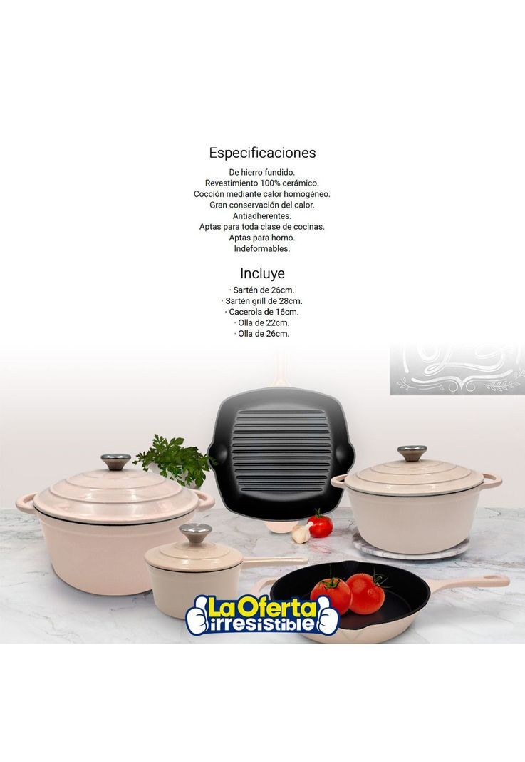 Batería de Cocina Hierro Fundido Antiadherente 5 Piezas Keep-2