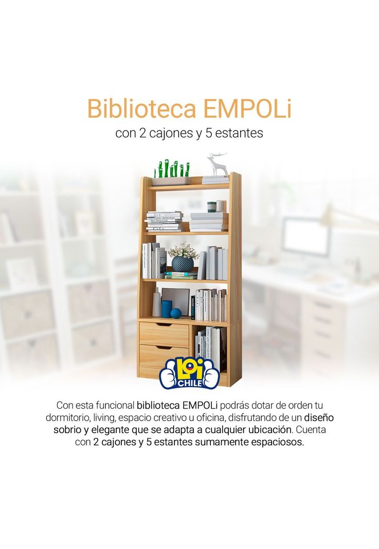 Biblioteca con 2 Cajones y 5 Estantes Empoli Beige-1