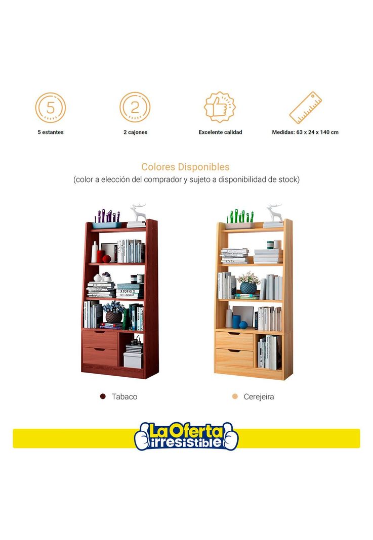 Biblioteca con 2 Cajones y 5 Estantes Empoli Beige-2