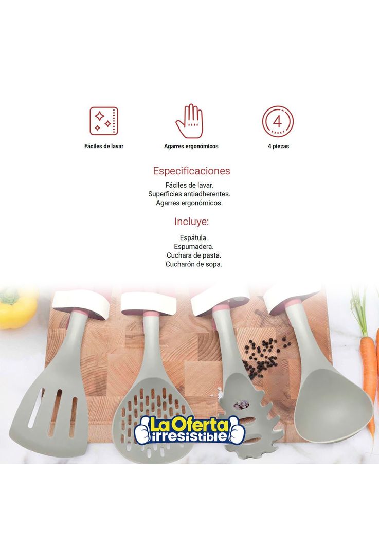 Set 4 Utensilios Cocina Espátula Espumadera Cuchara Cucharon-2