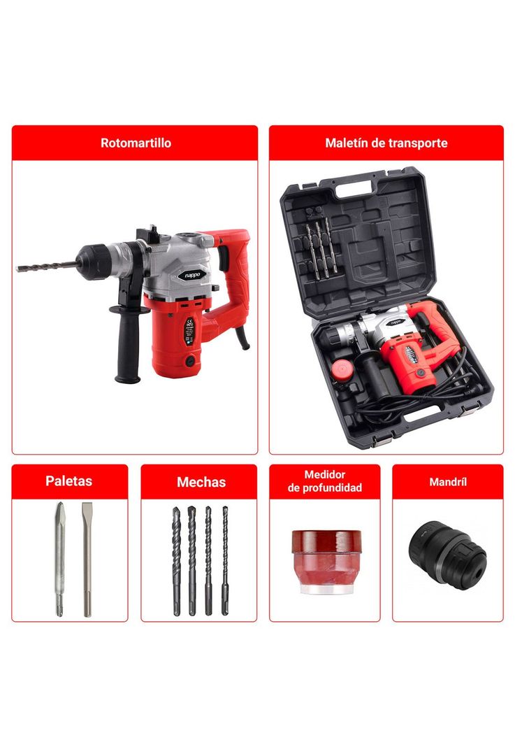 Taladro Rotomartillo Nappo 1500w Loi Chile-3