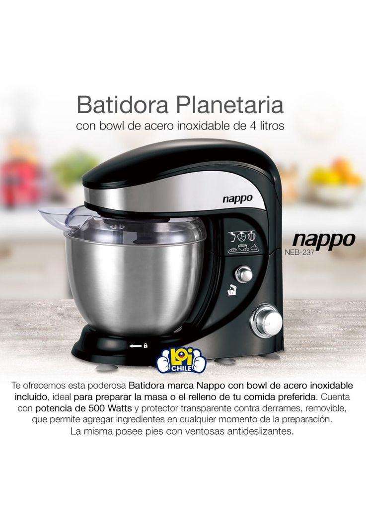 Batidora Planetaria Nappo 500W Con Bowl De Acero 4L-1