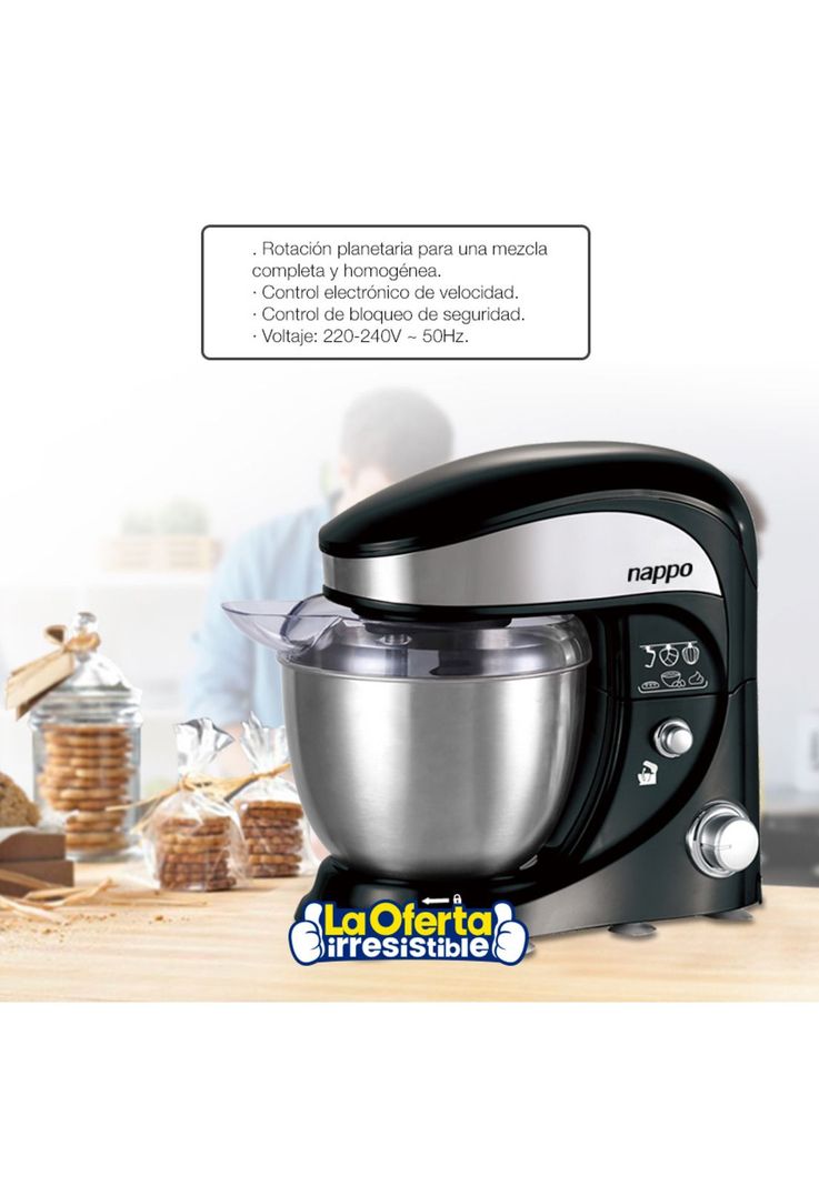 Batidora Planetaria Nappo 500W Con Bowl De Acero 4L-2