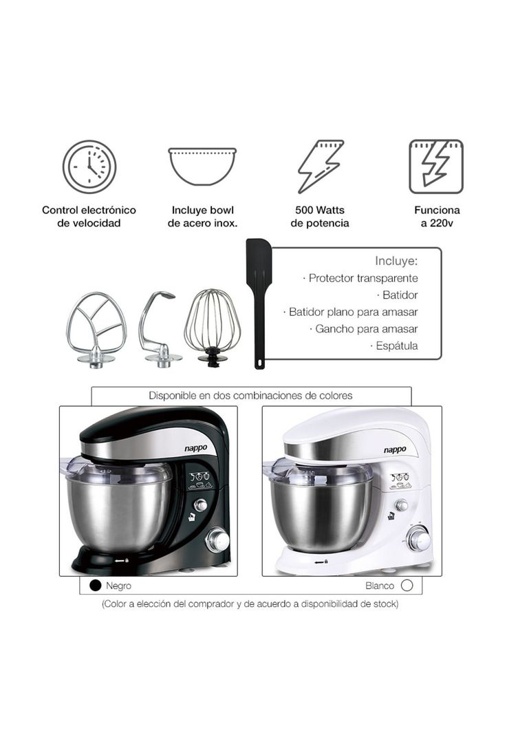 Batidora Planetaria Nappo 500W Con Bowl De Acero 4L-4