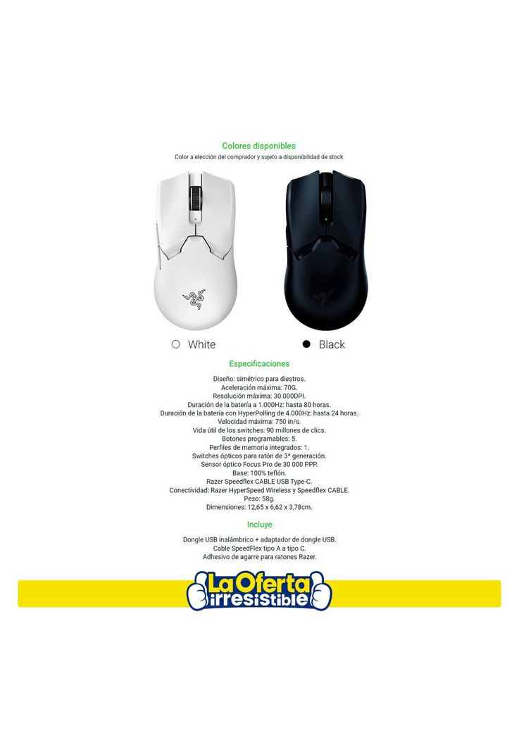 Mouse Gamer Razer Viper V2 Pro Inalámbrico Recargable Blanco-2