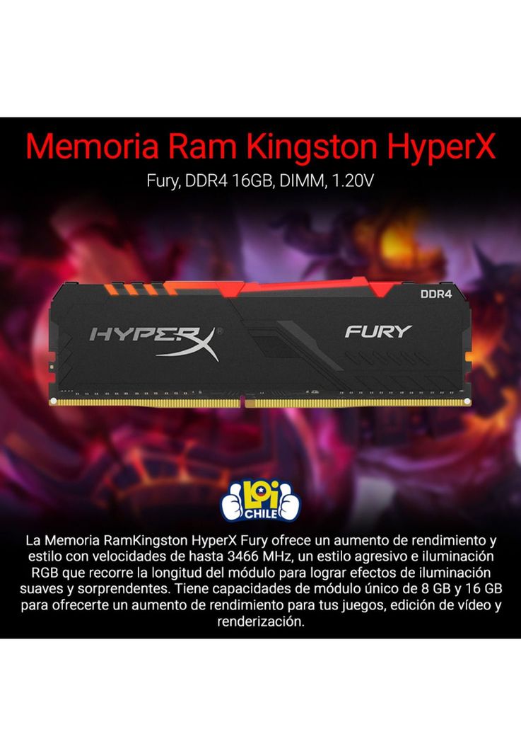 Memoria Ram Hyperx 16GB 2400Mhz DDR4 DIMM Fury RGB HyperX | Paris.cl