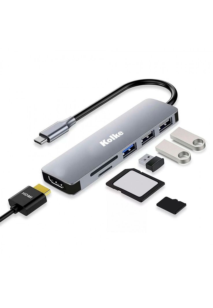 Hub USB C Adaptador Kolke 6 en 1 Mac Windows USB 3.0 HDMI 4K-0