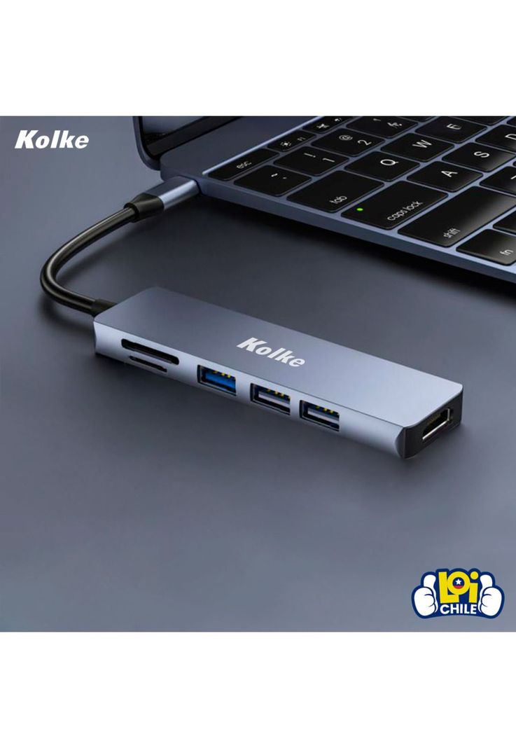 Hub USB C Adaptador Kolke 6 en 1 Mac Windows USB 3.0 HDMI 4K-4
