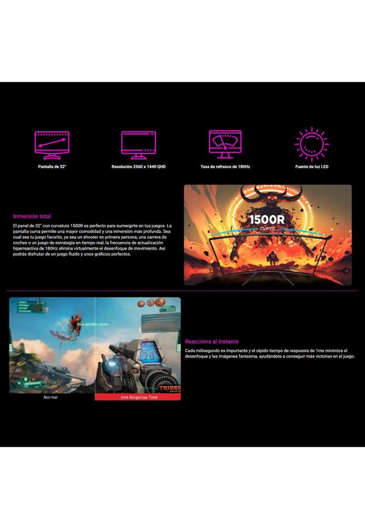 Monitor Gamer Curvo Viewsonic 32" Freesync QHD 2K 180Hz 1ms-2