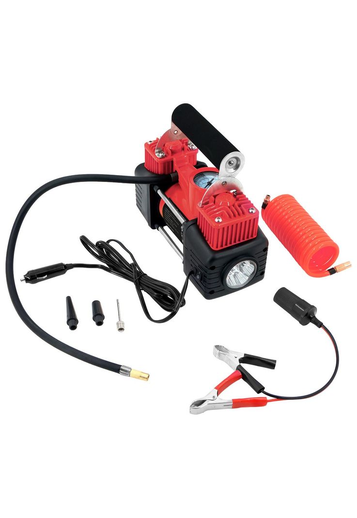 Compresor de Aire Nappo Portatil 300w 150PSI con Linterna Rojo