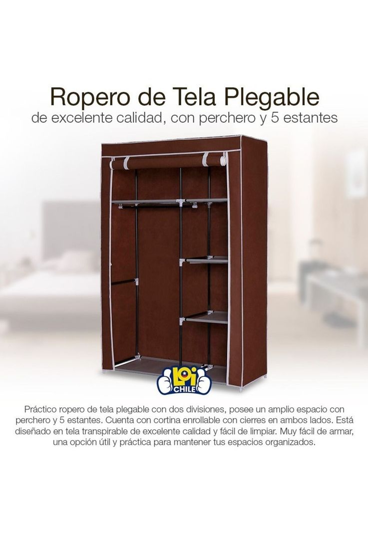 Closet Ropero De Tela Con Colgador 5 Estantes 170x100x50 Loi-4